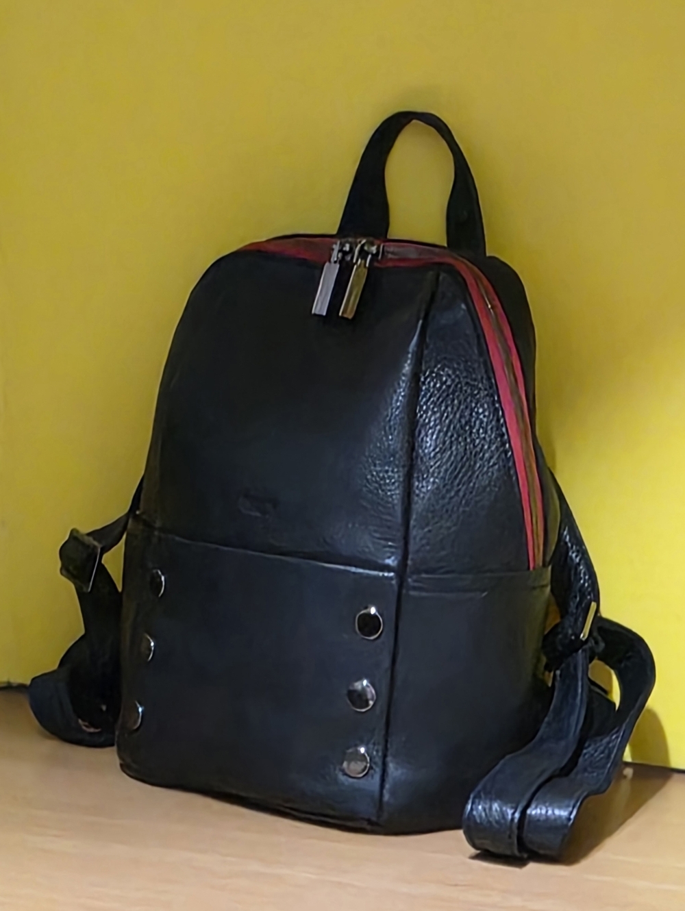 Hammitt Black Leather Backpack with Red Accent Zipper